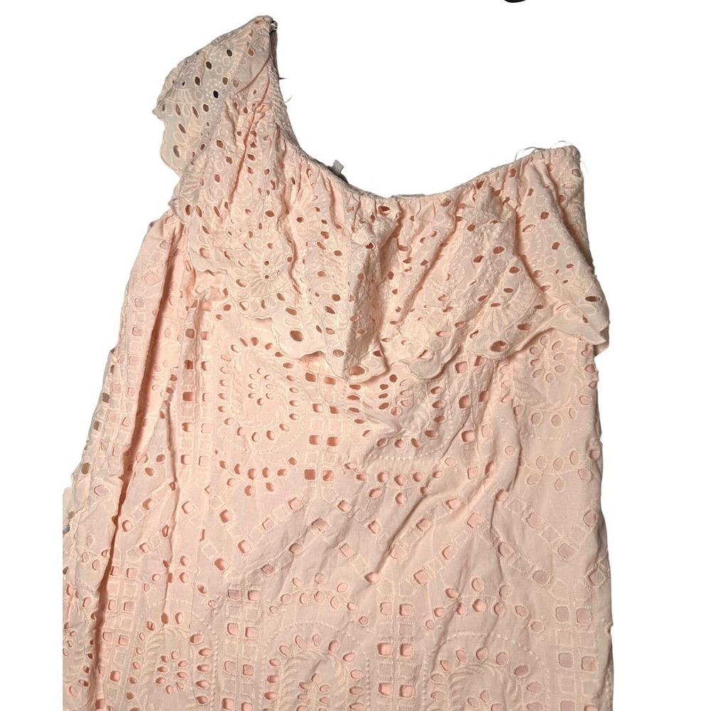 LOFT Peach Eyelet One Shoulder Ruffle Dress Womens Plus 18 Cotton - Picture 3 of 7